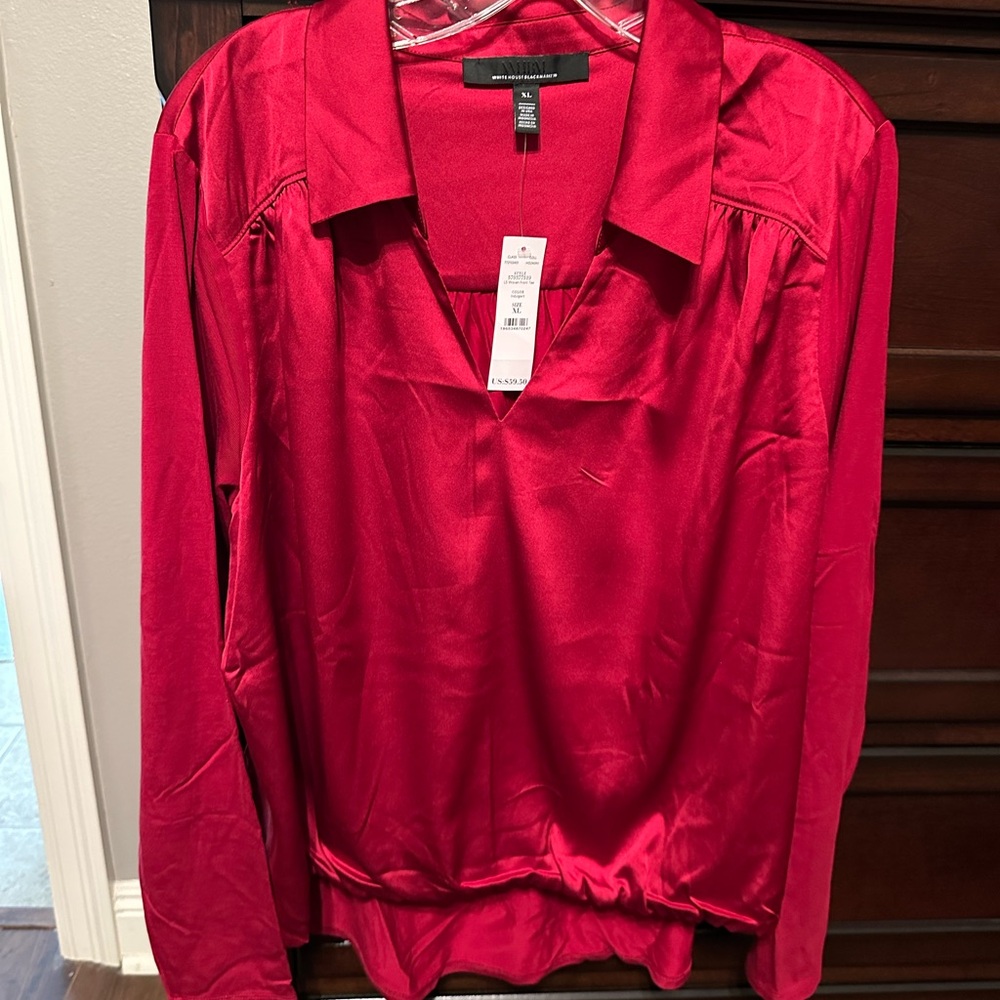WHBM red satin front top. NWT size XL